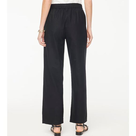 J.Crew Linen Blend Slim Wide Leg Drawstring Pants WMNS 20 Black Pull On Stretchy - Picture 2 of 7